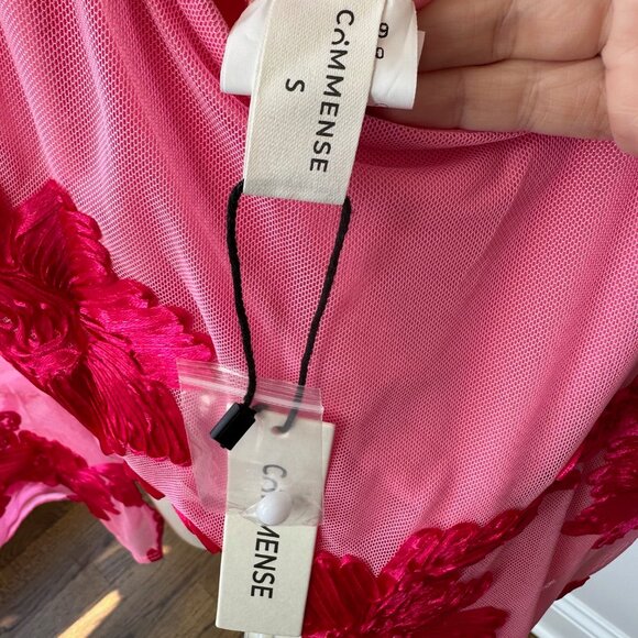 NWT Women's Commense Romance Jacquard Floral Backless Mesh Dress Pink Size Small - Picture 5 of 6